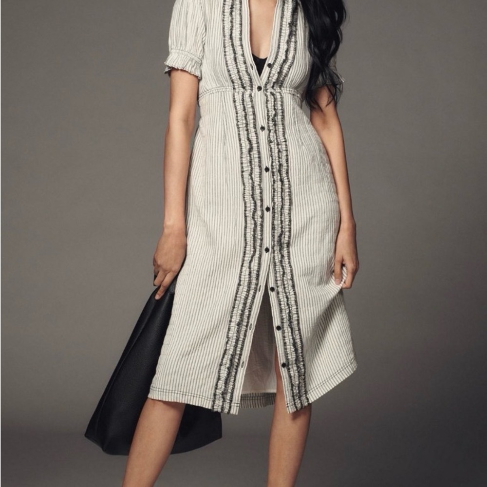 Pilcro Black and White Striped Midi Dress